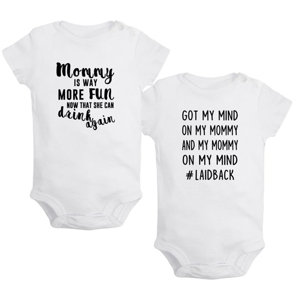 iDzn Pack of 2, Got My Mind On My Mommy & Mommy Is Way More Fun Now That She Can Drink Again Funny Rompers For Babies, Newborn Baby Unisex Bodysuits, Infant Jumpsuits, Toddler One-Piece Oufits