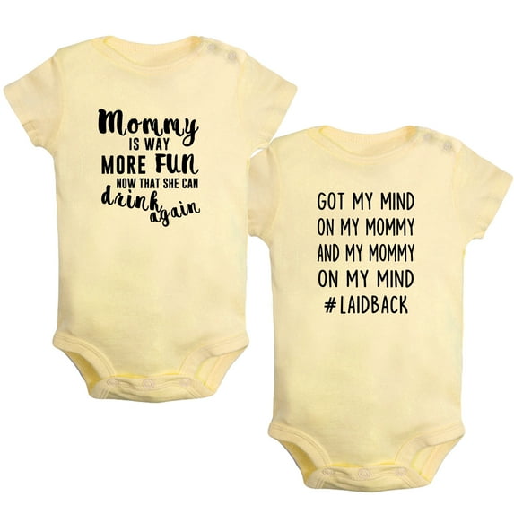 iDzn Pack of 2, Got My Mind On My Mommy & Mommy Is Way More Fun Now That She Can Drink Again Funny Rompers For Babies, Newborn Baby Unisex Bodysuits, Infant Jumpsuits, Toddler One-Piece Oufits