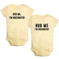 thumbnail image 1 of iDzn Pack of 2, Hug Me & Kiss Me I'm Vaccinated Funny Rompers For Babies, Newborn Baby Unisex Bodysuits, Infant Jumpsuits, Toddler 0-24 Months Kids One-Piece Oufits, 1 of 5