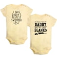 thumbnail image 1 of iDzn Pack of 2, I was Daddy's Fastest Swimmer & I'm Proof That My Daddy Doesn't Shot Blanks Funny Rompers For Babies, Newborn Baby Unisex Bodysuits, Infant Jumpsuits, Toddler One-Piece Oufits, 1 of 5