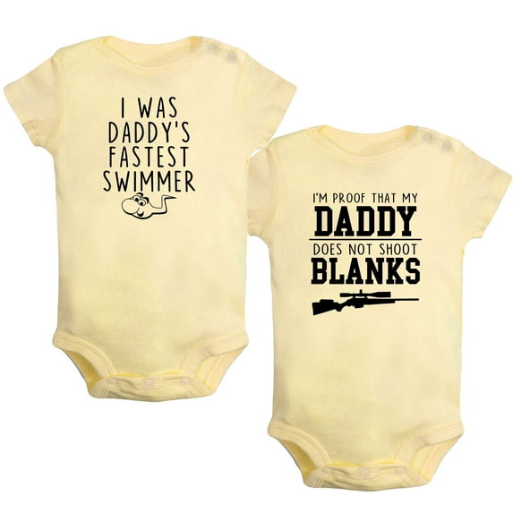 iDzn Pack of 2, I was Daddy's Fastest Swimmer & I'm Proof That My Daddy Doesn't Shot Blanks Funny Rompers For Babies, Newborn Baby Unisex Bodysuits, Infant Jumpsuits, Toddler One-Piece Oufits