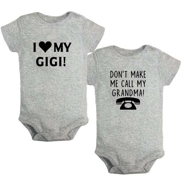 iDzn Pack of 2, I Love My Gigi & Don't Make Me Call My Grandma Funny Rompers For Babies, Newborn Baby Unisex Bodysuits, Infant Jumpsuits, Toddler 0-24 Months Kids One-Piece Oufits