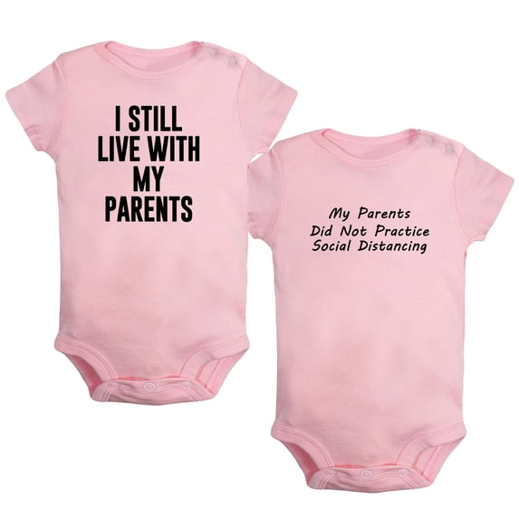 iDzn Pack of 2, I Still Live with My Parents & My Parents Did Not Practice Social Distancing Funny Rompers For Babies, Newborn Baby Unisex Bodysuits, Infant Jumpsuits, Toddler One-Piece Oufits