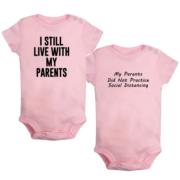 iDzn Pack of 2, I Still Live with My Parents & My Parents Did Not Practice Social Distancing Funny Rompers For Babies, Newborn Baby Unisex Bodysuits, Infant Jumpsuits, Toddler One-Piece Oufits