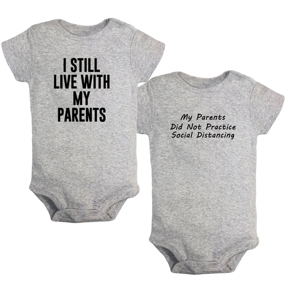 iDzn Pack of 2, I Still Live with My Parents & My Parents Did Not Practice Social Distancing Funny Rompers For Babies, Newborn Baby Unisex Bodysuits, Infant Jumpsuits, Toddler One-Piece Oufits