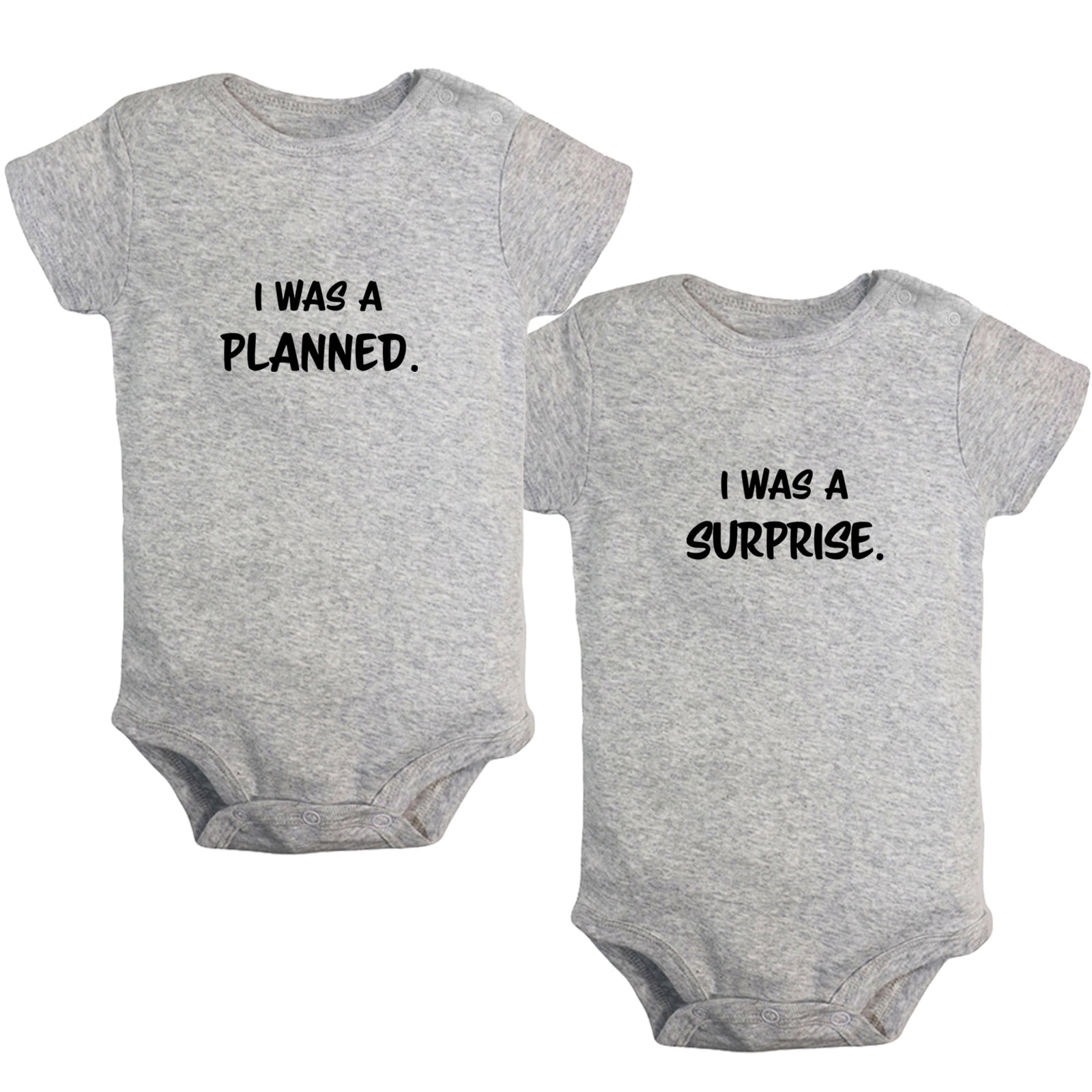 Body Bébé Jumeaux - Manches Courtes Avec Bonnet - Message "I Was Planned / I Was A Surprise" - 100% Coton Doux