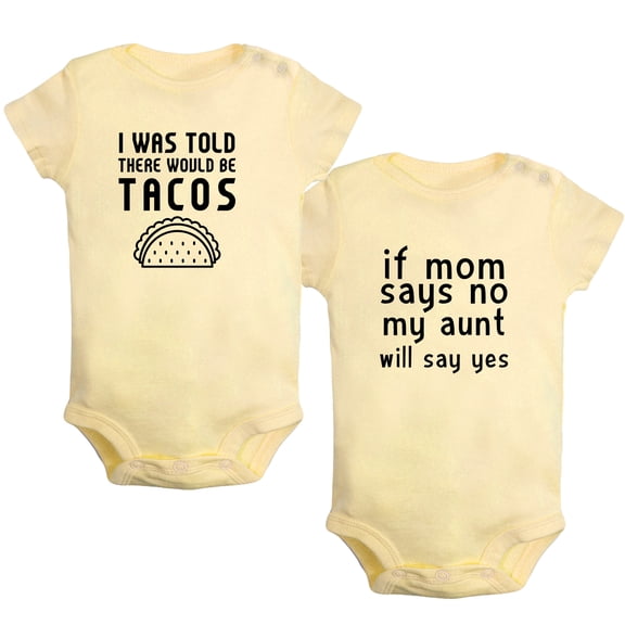 iDzn Pack of 2, If Mom Says No & I was Told There Would Be Tacos Funny Rompers For Babies, Newborn Baby Unisex Bodysuits, Infant Jumpsuits, Toddler 0-24 Months Kids One-Piece Oufits