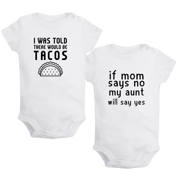 iDzn Pack of 2, If Mom Says No & I was Told There Would Be Tacos Funny Rompers For Babies, Newborn Baby Unisex Bodysuits, Infant Jumpsuits, Toddler 0-24 Months Kids One-Piece Oufits