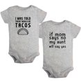 thumbnail image 1 of iDzn Pack of 2, If Mom Says No & I was Told There Would Be Tacos Funny Rompers For Babies, Newborn Baby Unisex Bodysuits, Infant Jumpsuits, Toddler 0-24 Months Kids One-Piece Oufits, 1 of 5