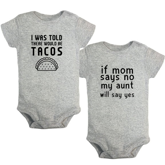 iDzn Pack of 2, If Mom Says No & I was Told There Would Be Tacos Funny Rompers For Babies, Newborn Baby Unisex Bodysuits, Infant Jumpsuits, Toddler 0-24 Months Kids One-Piece Oufits