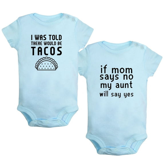 iDzn Pack of 2, If Mom Says No & I was Told There Would Be Tacos Funny Rompers For Babies, Newborn Baby Unisex Bodysuits, Infant Jumpsuits, Toddler 0-24 Months Kids One-Piece Oufits
