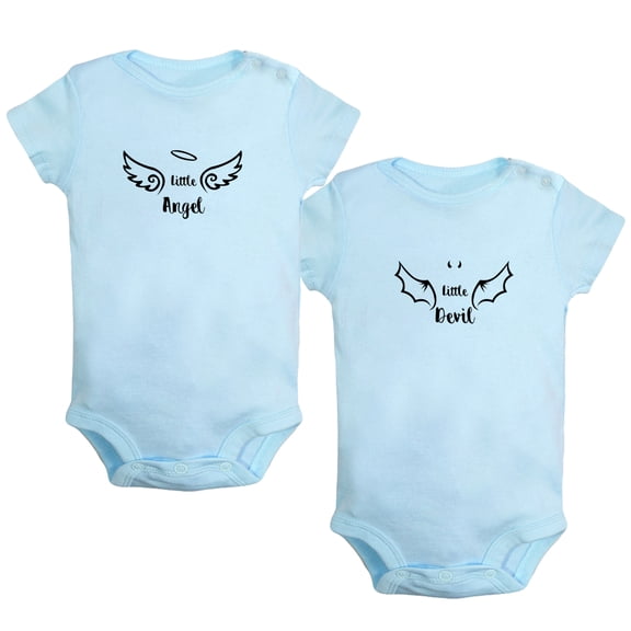 iDzn Pack of 2, Little Angel & Little Devil Twins Novelty Rompers For Babies, Newborn Baby Unisex Bodysuits, Infant Jumpsuits, Toddler 0-24 Months Kids One-Piece Oufits