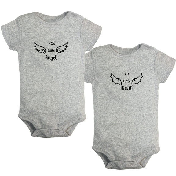 iDzn Pack of 2, Little Angel & Little Devil Twins Novelty Rompers For Babies, Newborn Baby Unisex Bodysuits, Infant Jumpsuits, Toddler 0-24 Months Kids One-Piece Oufits