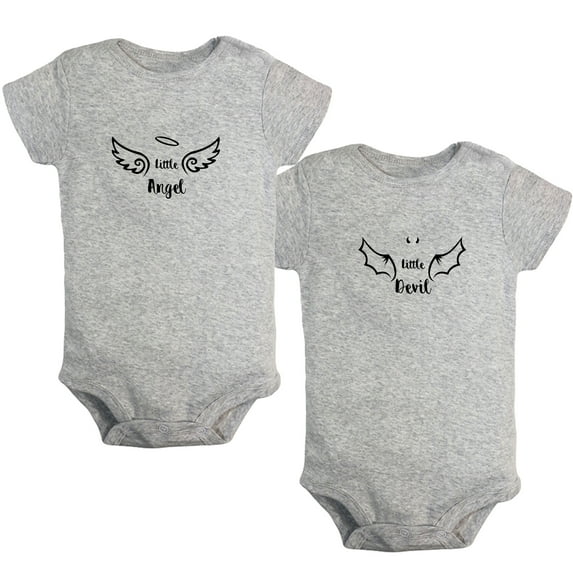 iDzn Pack of 2, Little Angel & Little Devil Twins Novelty Rompers For Babies, Newborn Baby Unisex Bodysuits, Infant Jumpsuits, Toddler 0-24 Months Kids One-Piece Oufits