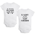 thumbnail image 1 of iDzn Pack of 2, Lucky Charm & All Because Two People Swiped Right Funny Rompers For Babies, Newborn Baby Unisex Bodysuits, Infant Jumpsuits, Toddler 0-24 Months Kids One-Piece Oufits, 1 of 5