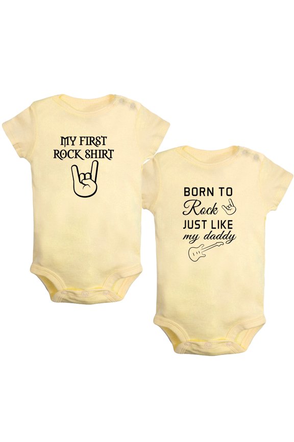 Pack of 2, My First Rock Shirt & Born to Rock just like my daddy Funny Rompers For Babies, Newborn Baby Unisex Bodysuits, Infant Jumpsuits, Toddler 0-24 Months Kids One-Piece Oufits