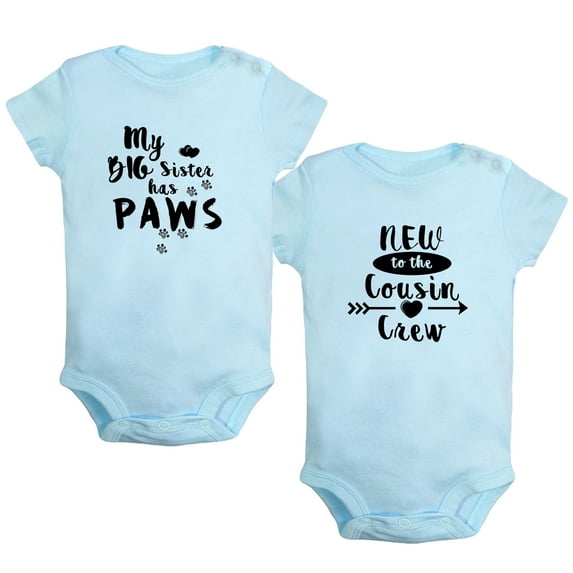 iDzn Pack of 2, New to the Cousin Crew & My Big Sister Has Paws Funny Rompers For Babies, Newborn Baby Unisex Bodysuits, Infant Jumpsuits, Toddler 0-24 Months Kids One-Piece Oufits
