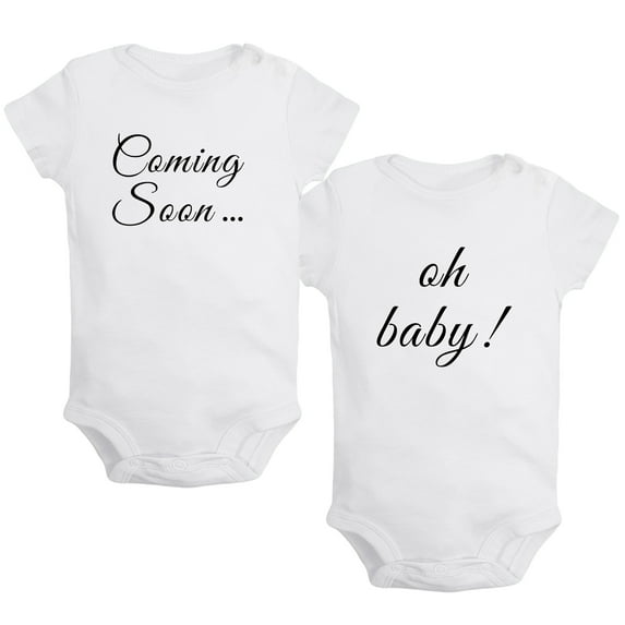 iDzn Pack of 2, Oh Baby & Coming Soon Pregnancy Announcement Rompers For Babies, Newborn Baby Unisex Bodysuits, Infant Jumpsuits, Toddler 0-24 Months Kids One-Piece Oufits