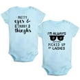 thumbnail image 1 of iDzn Pack of 2, Pretty Eyes Chubby Thinghs & I'm Always Getting Picked Up By Ladies Funny Rompers For Babies, Newborn Baby Unisex Bodysuits, Infant Jumpsuits, Toddler 0-24 Months Kids One-Piece Oufits, 1 of 5