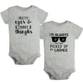 thumbnail image 1 of iDzn Pack of 2, Pretty Eyes Chubby Thinghs & I'm Always Getting Picked Up By Ladies Funny Rompers For Babies, Newborn Baby Unisex Bodysuits, Infant Jumpsuits, Toddler 0-24 Months Kids One-Piece Oufits, 1 of 5