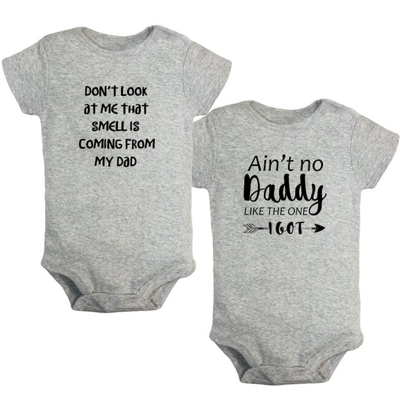 iDzn Pack of 2, That Smell Is Coming From My Dad & Ain't No Daddy Like The One I Got Funny Rompers For Babies, Newborn Baby Unisex Bodysuits, Infant Jumpsuits, Toddler 0-24M Kids One-Piece Oufits