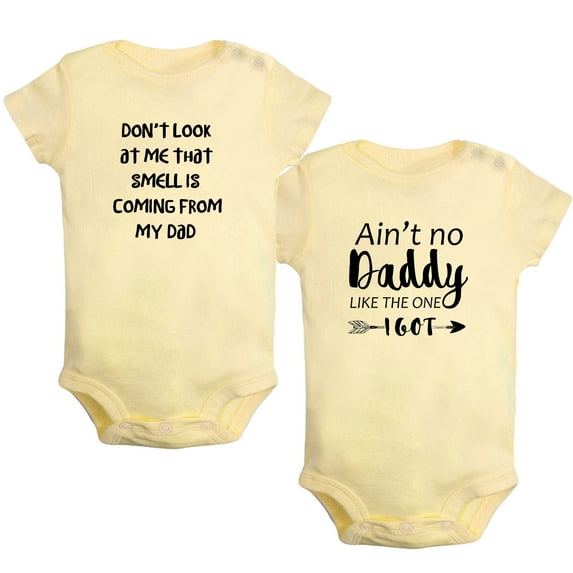 iDzn Pack of 2, That Smell Is Coming From My Dad & Ain't No Daddy Like The One I Got Funny Rompers For Babies, Newborn Baby Unisex Bodysuits, Infant Jumpsuits, Toddler 0-24M Kids One-Piece Oufits