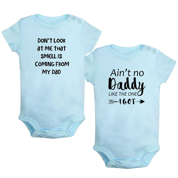 iDzn Pack of 2, That Smell Is Coming From My Dad & Ain't No Daddy Like The One I Got Funny Rompers For Babies, Newborn Baby Unisex Bodysuits, Infant Jumpsuits, Toddler 0-24M Kids One-Piece Oufits