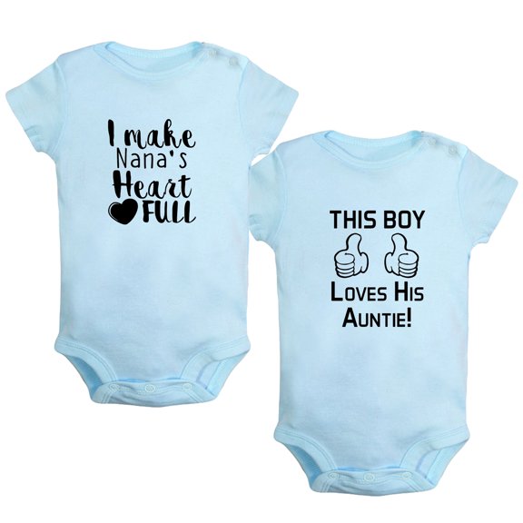 iDzn Pack of 2, This Boy Loves His Auntie & I Make Nana's Heart Full Funny Rompers For Babies, Newborn Baby Unisex Bodysuits, Infant Jumpsuits, Toddler 0-24 Months Kids One-Piece Oufits