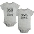 thumbnail image 1 of iDzn Pack of 2, Don't Touch Me & My Grandma's Crazy Funny Rompers For Babies, Newborn Baby Unisex Bodysuits, Infant Jumpsuits, Toddler 0-24 Months Kids One-Piece Oufits, 1 of 5