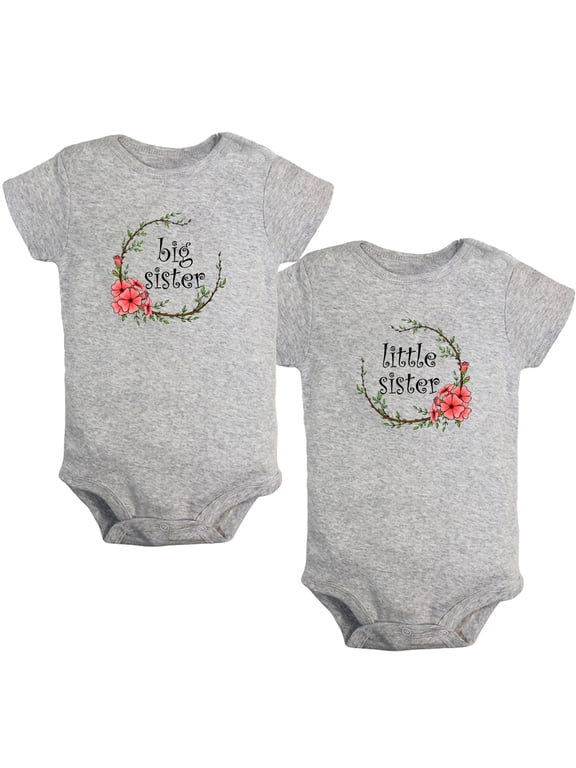 Pack of 2, Twins Big Sister & Little Sister Novelty Rompers For Babies, Newborn Baby Unisex Bodysuits, Infant Jumpsuits, Toddler 0-24 Months Kids One-Piece Oufits