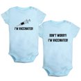 thumbnail image 1 of iDzn Pack of 2, Don't Worry! I'm Vaccinated Funny Rompers For Babies, Newborn Baby Unisex Bodysuits, Infant Jumpsuits, Toddler 0-24 Months Kids One-Piece Oufits, 1 of 5
