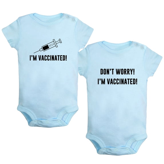 iDzn Pack of 2, Don't Worry! I'm Vaccinated Funny Rompers For Babies, Newborn Baby Unisex Bodysuits, Infant Jumpsuits, Toddler 0-24 Months Kids One-Piece Oufits