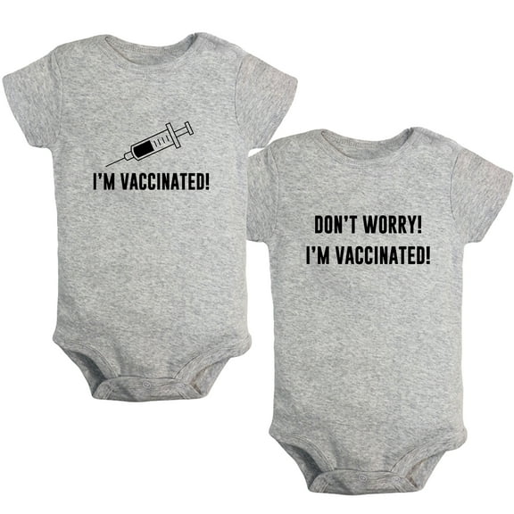 iDzn Pack of 2, Don't Worry! I'm Vaccinated Funny Rompers For Babies, Newborn Baby Unisex Bodysuits, Infant Jumpsuits, Toddler 0-24 Months Kids One-Piece Oufits