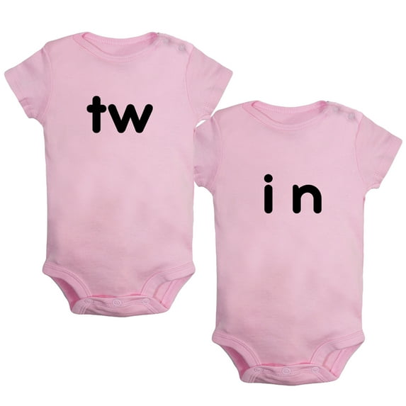 iDzn Pack of 2, Twins tw & in Novelty Rompers For Babies, Newborn Baby Unisex Bodysuits, Infant Jumpsuits, Toddler 0-24 Months Kids One-Piece Oufits
