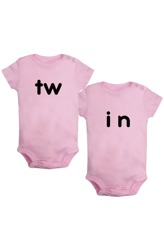 Pack of 2, Twins tw & in Novelty Rompers For Babies, Newborn Baby Unisex Bodysuits, Infant Jumpsuits, Toddler 0-24 Months Kids One-Piece Oufits