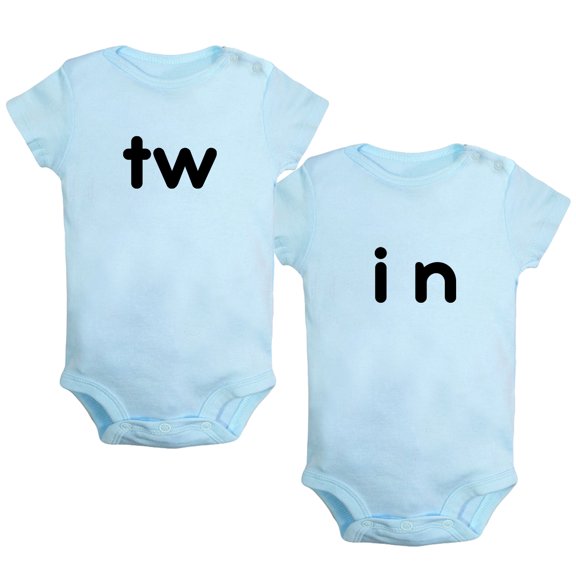 iDzn Pack of 2, Twins tw & in Novelty Rompers For Babies, Newborn Baby Unisex Bodysuits, Infant Jumpsuits, Toddler 0-24 Months Kids One-Piece Oufits