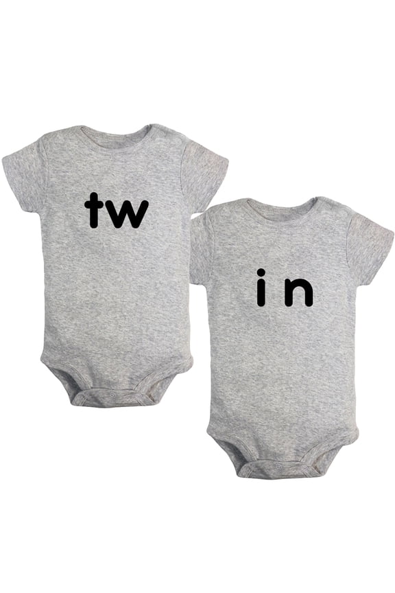 Pack of 2, Twins tw & in Novelty Rompers For Babies, Newborn Baby Unisex Bodysuits, Infant Jumpsuits, Toddler 0-24 Months Kids One-Piece Oufits