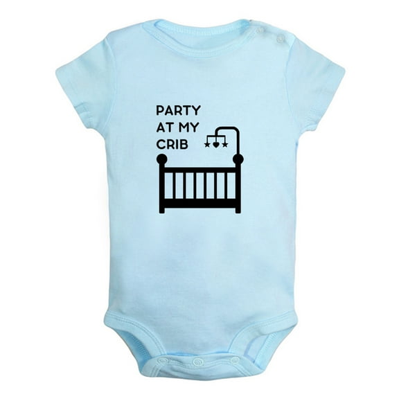 iDzn Party At My Crib Funny Rompers For Babies, Newborn Baby Unisex Bodysuits, Infant Jumpsuits, Toddler 0-24 Months Kids One-Piece Oufits