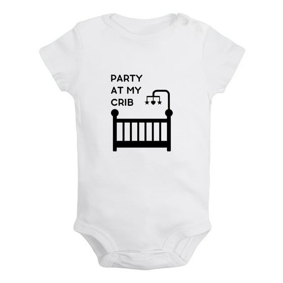 iDzn Party At My Crib Funny Rompers For Babies, Newborn Baby Unisex Bodysuits, Infant Jumpsuits, Toddler 0-24 Months Kids One-Piece Oufits