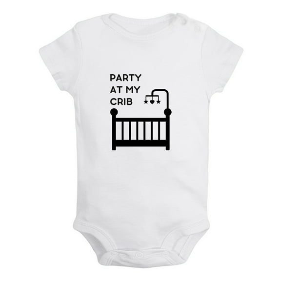iDzn Party At My Crib Funny Rompers For Babies, Newborn Baby Unisex Bodysuits, Infant Jumpsuits, Toddler 0-24 Months Kids One-Piece Oufits