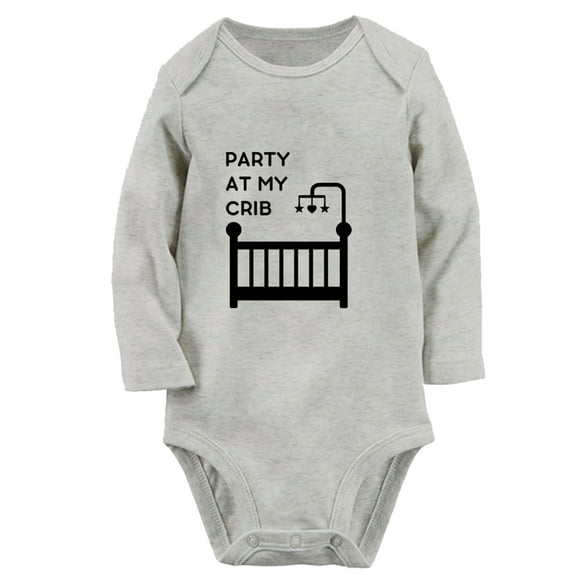 iDzn® Party At My Crib Funny Rompers, Newborn Baby Unisex Bodysuits, Infant Jumpsuits, Toddler Kids Long Sleeve Oufits (Gray, 6-12 Months)