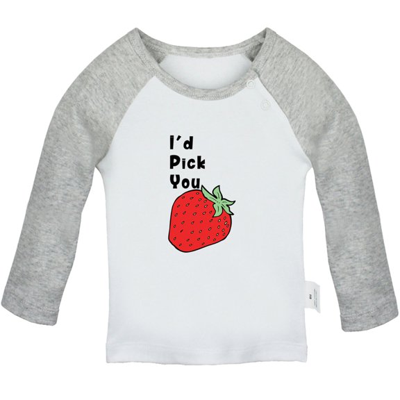 iDzn I'd Pick You Strawberry Funny T shirt For Baby, Newborn Babies T-shirts, Infant Tops, 0-24M Kids Graphic Tees Clothing (Long Gray Raglan T-shirt, 6-12 Months)