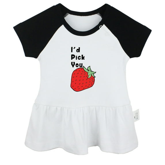 iDzn I'd Pick You Strawberry Pattern Dresses For Baby, Newborn Babies Skirts, Infant Princess Dress, 0-24M Kids Graphic Clothes (Black Raglan Dresses, 12-18 Months)