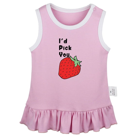 iDzn I'd Pick You Strawberry Pattern Dresses For Baby, Newborn Babies Skirts, Infant Princess Dress, 0-24M Kids Graphic Clothes (Pink Sleeveless Dresses, 12-18 Months)