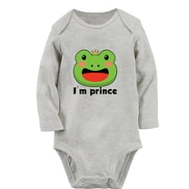 iDzn I'm Prince Funny Rompers, Newborn Baby Unisex Bodysuits, Infant Animal Frog Graphic Jumpsuits, Toddler Kids Long Sleeve Oufits (Gray, 6-12 Months)