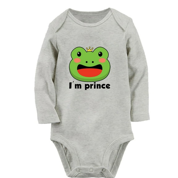iDzn I'm Prince Funny Rompers, Newborn Baby Unisex Bodysuits, Infant Animal Frog Graphic Jumpsuits, Toddler Kids Long Sleeve Oufits (Gray, 6-12 Months)