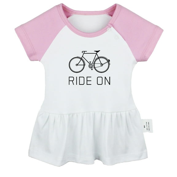 iDzn Ride On Bike Funny Dresses For Baby, Newborn Babies Skirts, Infant Princess Dress, 0-24M Kids Graphic Clothes (Pink Raglan Dresses, 0-6 Months)