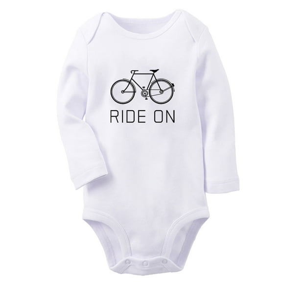 iDzn Ride On Bike Funny Rompers, Newborn Baby Unisex Bodysuits, Infant Jumpsuits, Toddler Kids Long Sleeve Oufits (White, 0-6 Months)