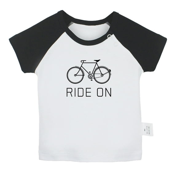 iDzn Ride On Bike Funny T shirt For Baby, Newborn Babies T-shirts, Infant Tops, 0-24M Kids Graphic Tees Clothing (Short Black Raglan T-shirt, 0-6 Months)