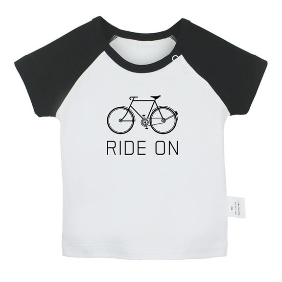 iDzn Ride On Bike Funny T shirt For Baby, Newborn Babies T-shirts, Infant Tops, 0-24M Kids Graphic Tees Clothing (Short Black Raglan T-shirt, 0-6 Months)